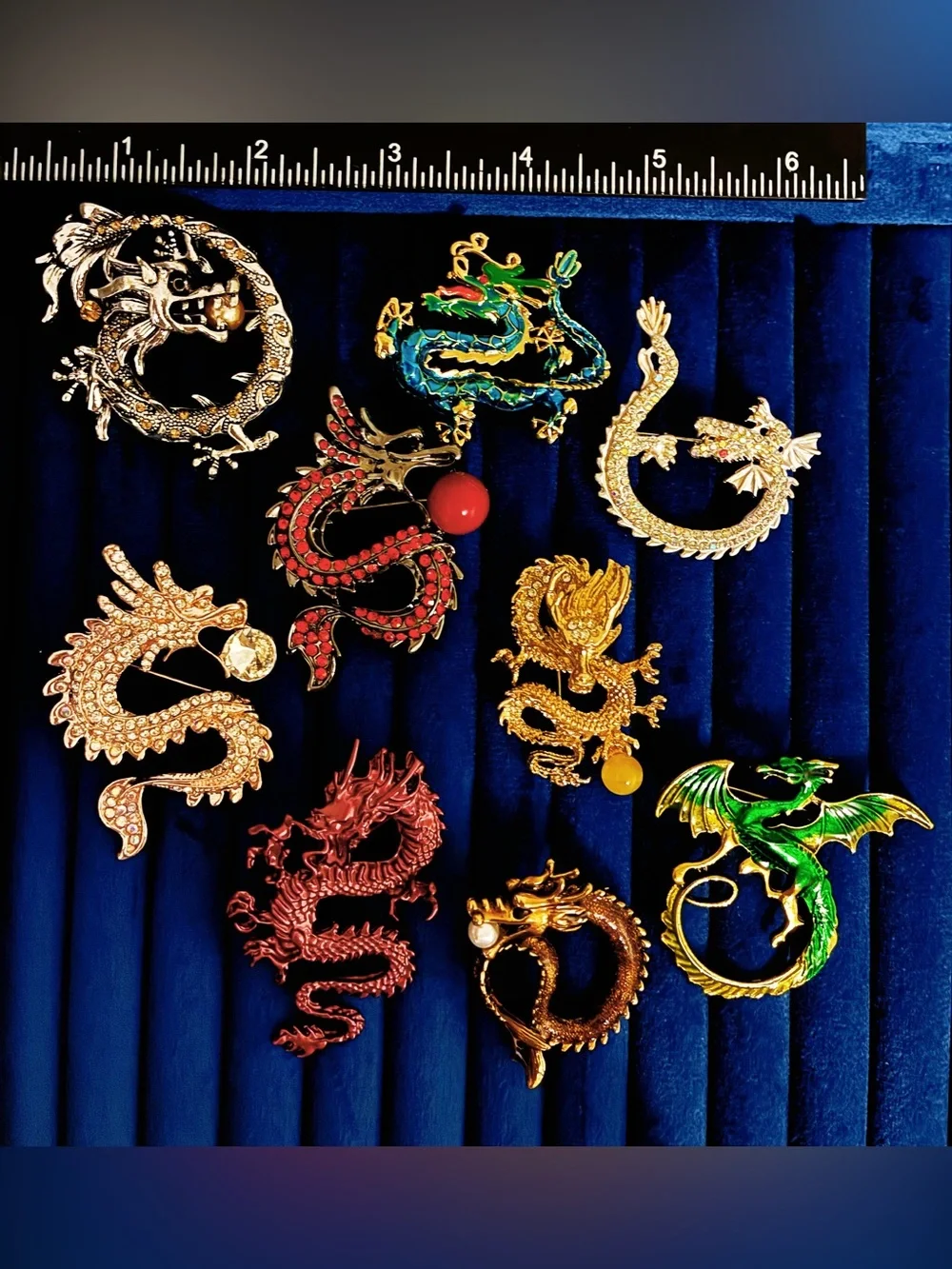 9 Dragon Brooch Pin Lot Rhinestone Enamel Crystal Flying Serpent